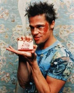 "Fight Club"'s Tyler Durden expresses a violentl anti-consumerist ideology in the name of self-esteem