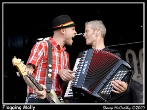 Nathan Maxwell (left) and Matthew Hensley (right) of Celtic punk band Flogging Molly.